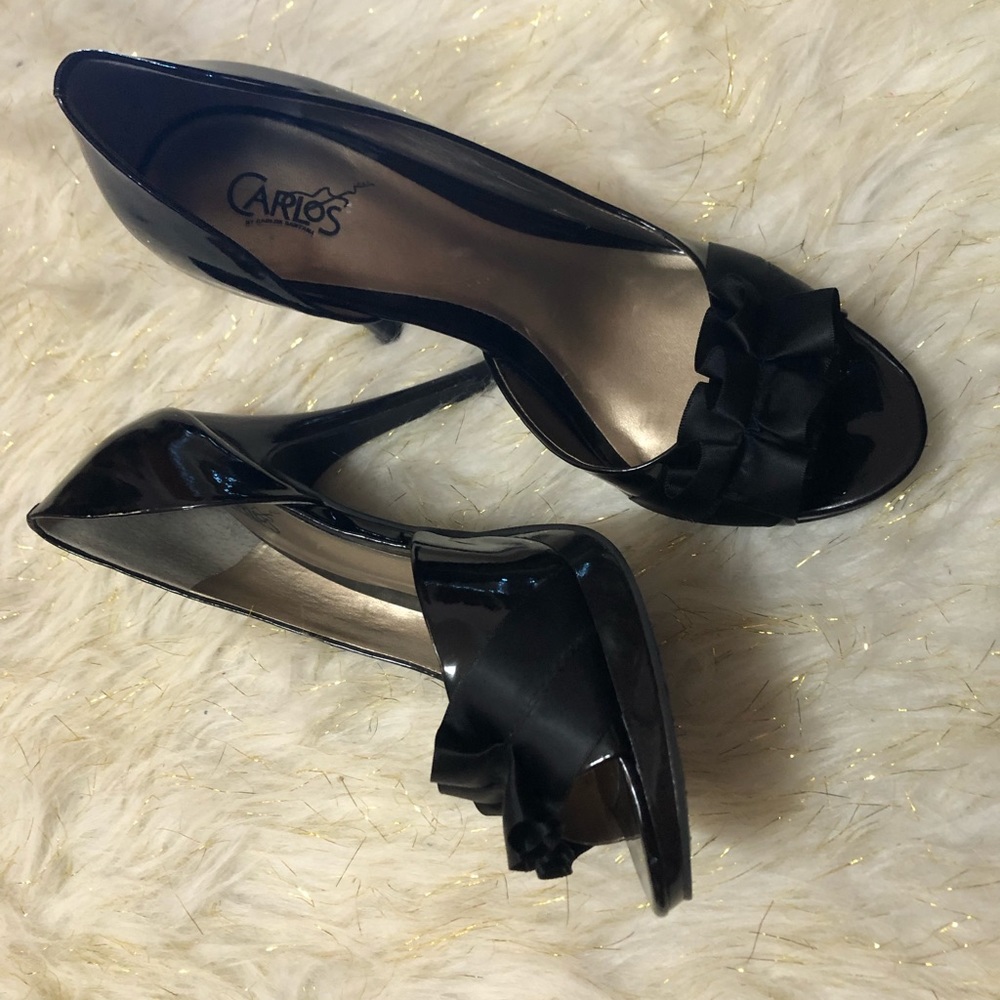 Black Ruffle Open Toe Heels
